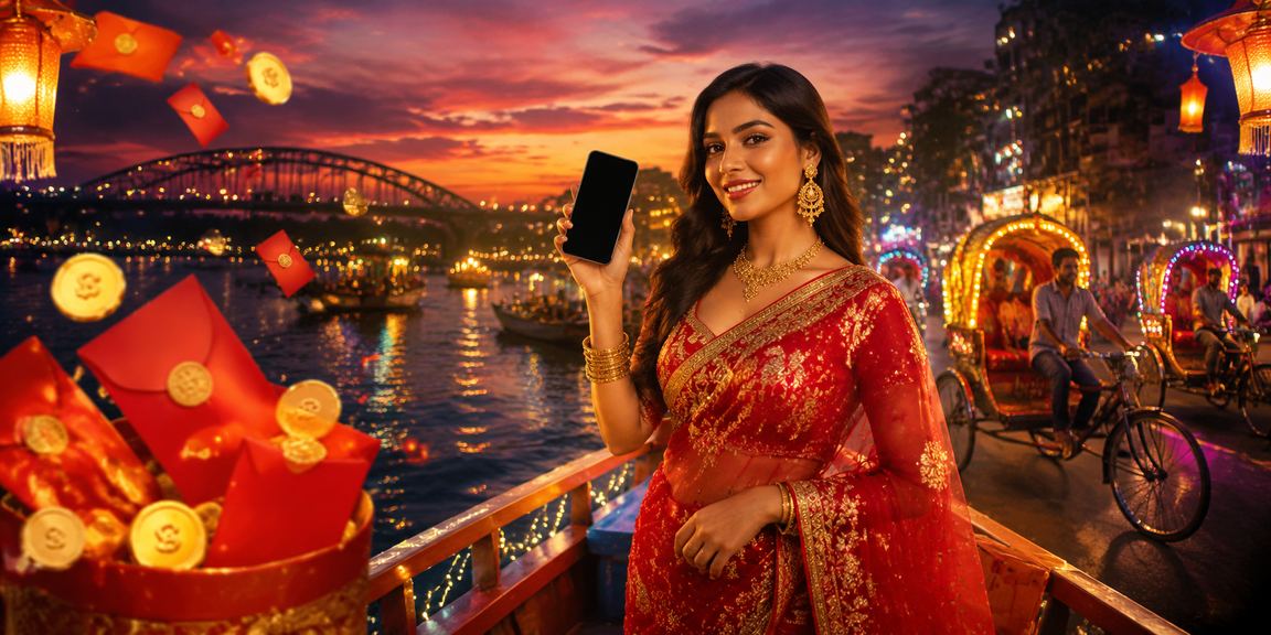 A High Roller member receiving a fa 66 red envelope bonus in a festive Dhaka setting